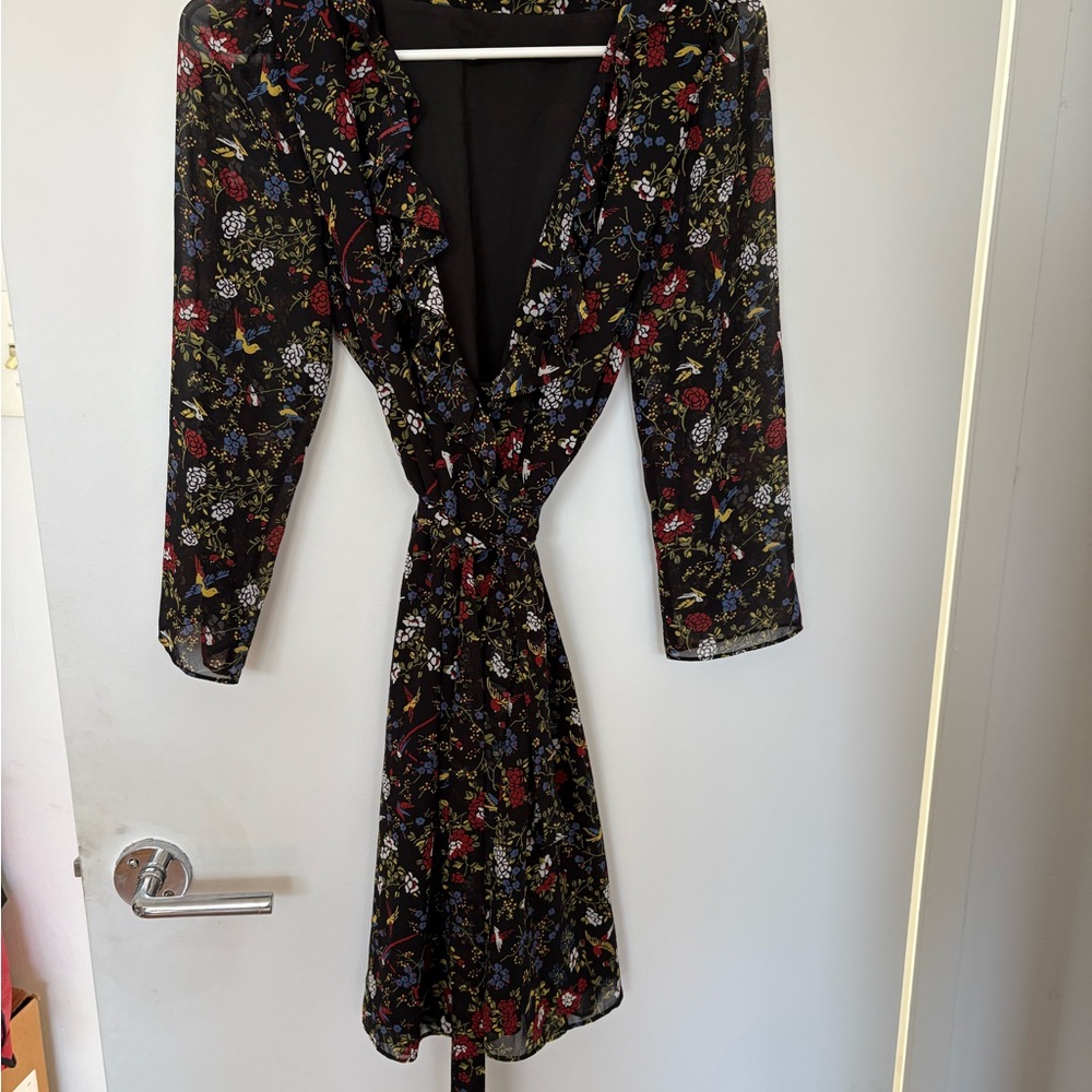 Madewell Black Floral Wrap Dress